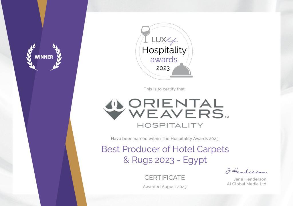Oriental Weavers Crowned Best Producer of Hotel Carpets and Rugs at the Hospitality Awards 2023 by LUXlife Magazine